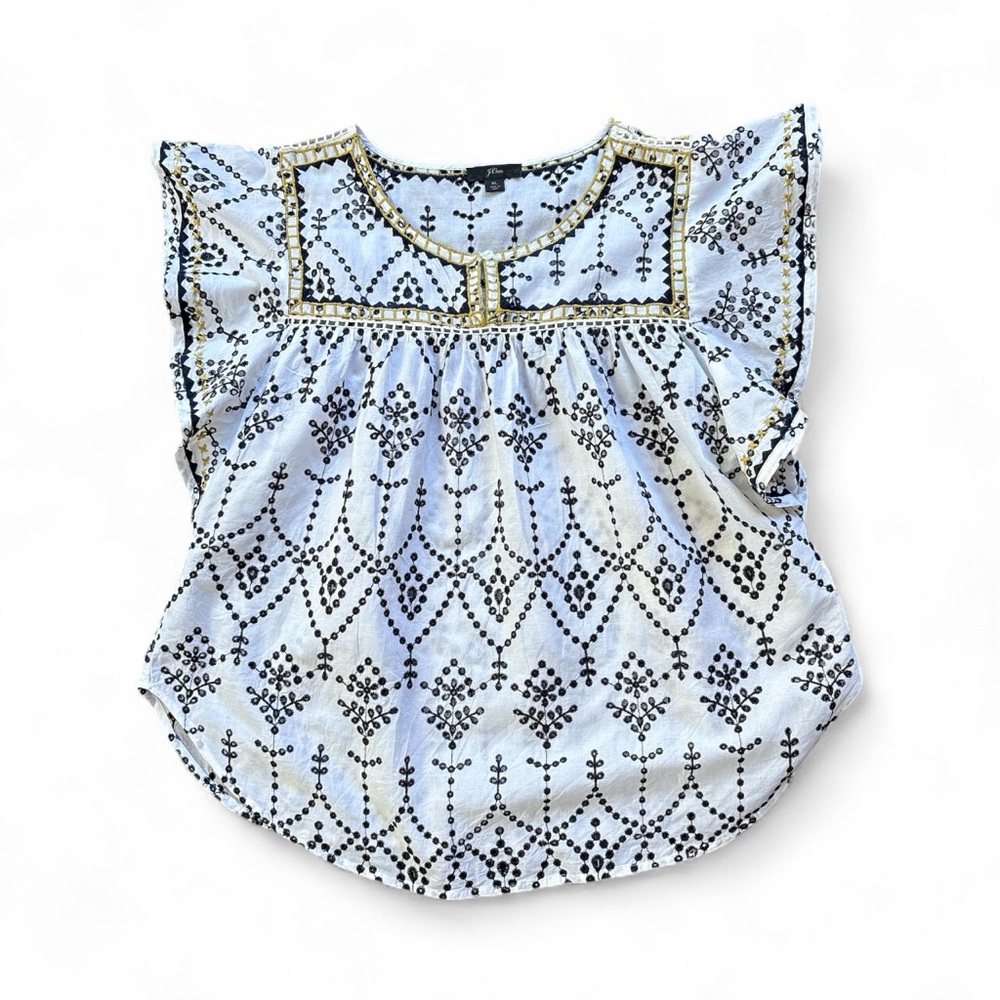 J. Crew White and Black Embroidered Blouse - Picture 3 of 5